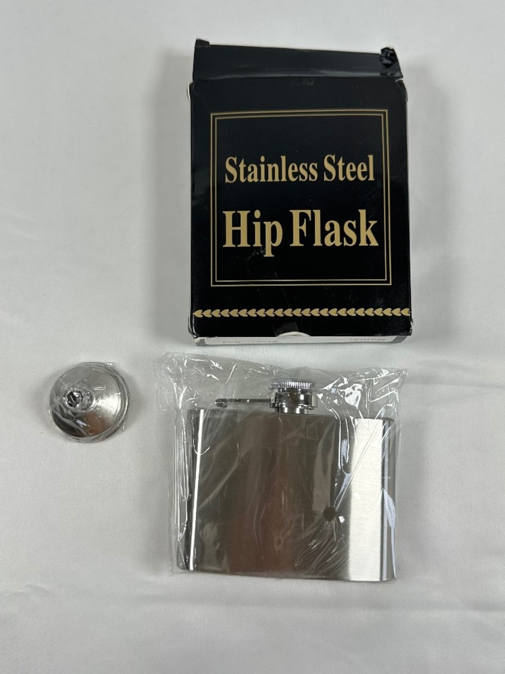 Stainless Steel Hip Flask, 4 Ounces, New In Box, Silver Colored